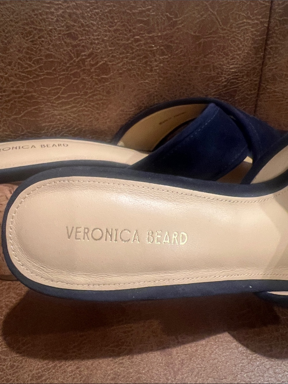 Veronica Beard Navy Suede Cork Block Heel Slides - Picture 5 of 9